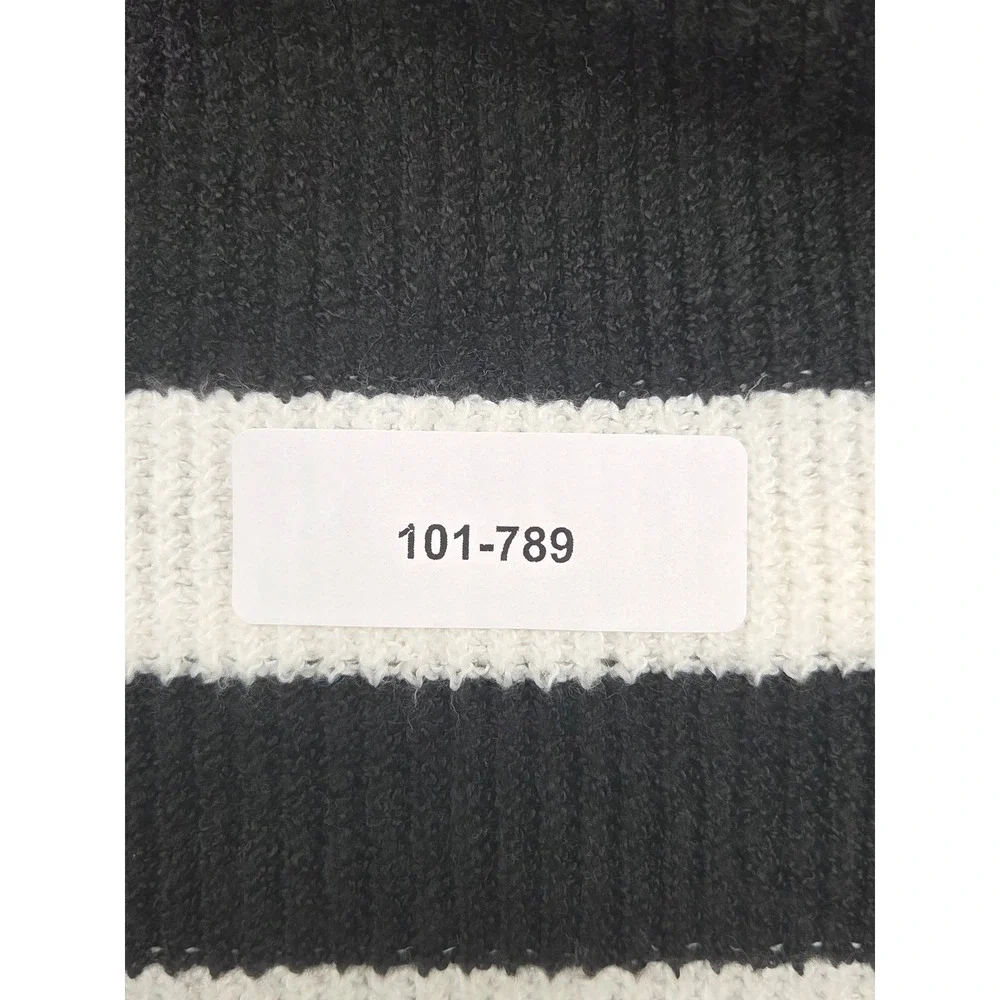 Love Ellie Women's L Black White Striped Knit Crewneck Sweater 101-789